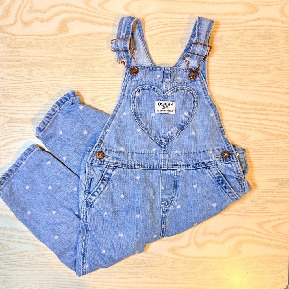 OshKosh B'gosh Light Blue Denim Heart Pattern Overalls (24 months)